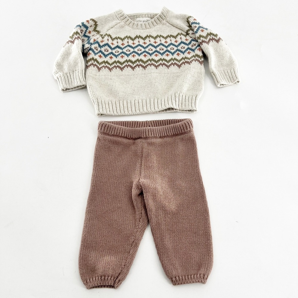 Carters Organic Cotton Fair Isle Sweater Pants Set 3M Mauve 1T855910